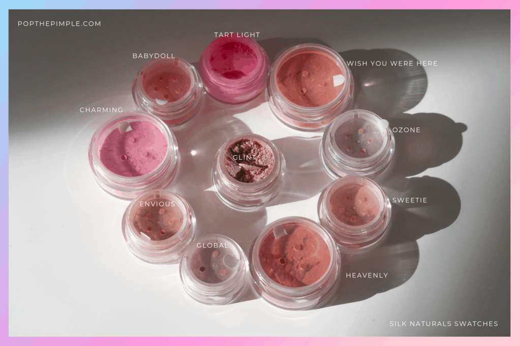 silk naturals blush tart light, silk naturals blush wish you were here, silk naturals ozone, silk naturals sweetie highlighter, silk naturals heavenly blush, silk naturals global, silk naturals envious, silk naturals charming blush, silk naturals babydoll blush