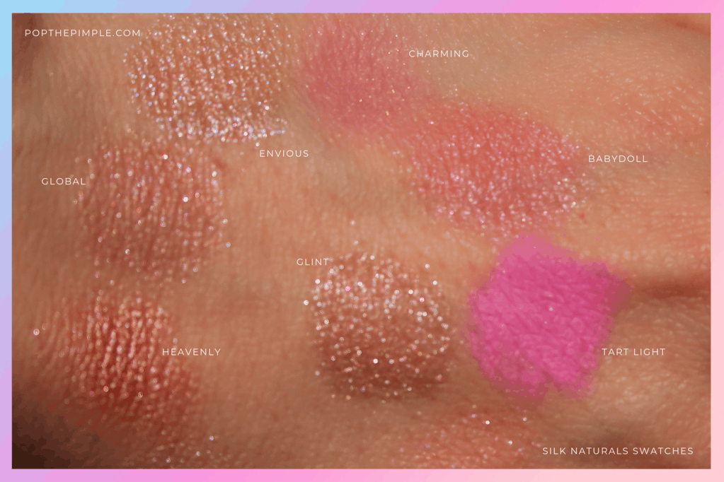 silk naturals blush tart light, silk naturals blush wish you were here, silk naturals ozone, silk naturals sweetie highlighter, silk naturals heavenly blush, silk naturals global, silk naturals envious, silk naturals charming blush, silk naturals babydoll blush